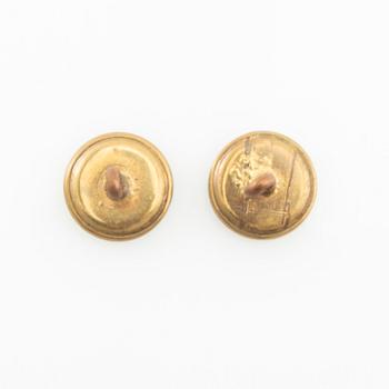 Shirt buttons made of brass with decoration of enamel and mother-of-pearl, early 20th century.
