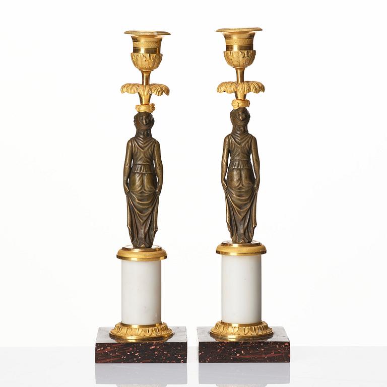 A pair of late Gustavian circa 1800 candlesticks attributed to F. L. Rung.