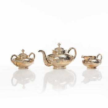 A three-piece Chinese silver tea service, Shanghai, early 20th Century.
