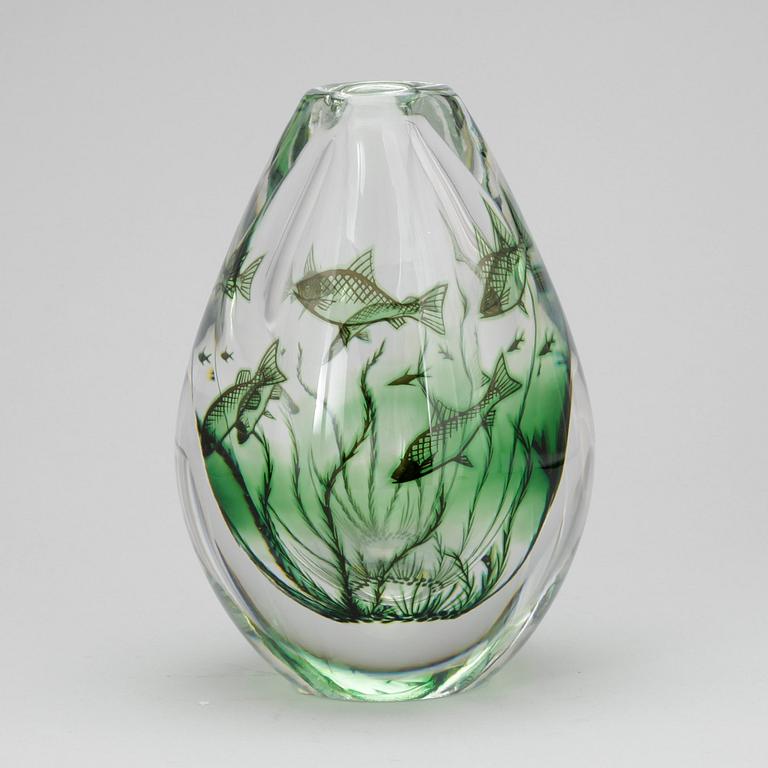 VAS, glas, fiskgraal, Edward Hald, Orrefors, sign, numr 221-E6.