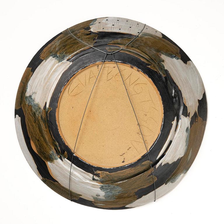 Eva Bengtsson, a large decorative chamotte stoneware dish, own studio, Frillesås, 1990s.