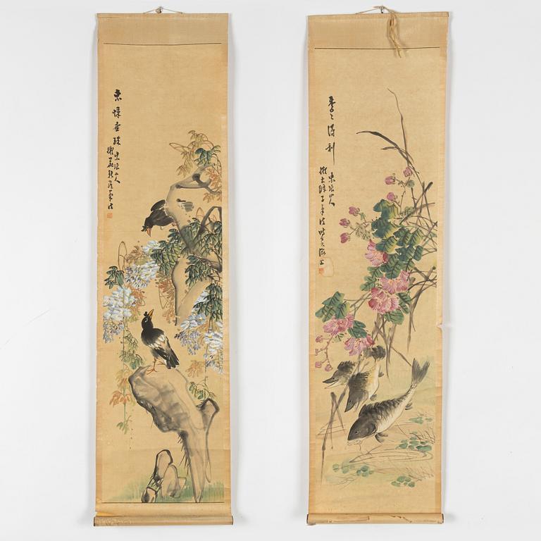 Oidentifierad konstnär, akvarell och tusch på papper, två stycken. Kina, 1900-tal.