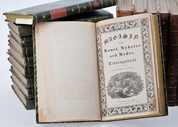 BOKVERK, 19 vol, "Magasin för Konst, Nyheter och Moder, en månadsskrift", Stockholm 1823-1844.