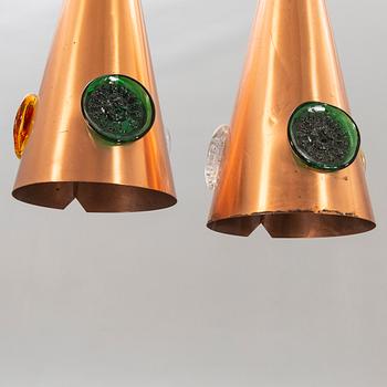 A set of two 1960s copper and glass ceiling pendants by Hans Bergström and Erik Höglund for Ateljé Lyktan.