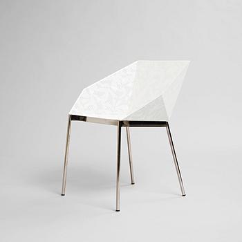 Claesson Koivisto Rune, a "Sfera Chair", ed. 7/8, Sfera Japan, 2004. Laser engraved hole leaf pattern in white lacquered stainl...