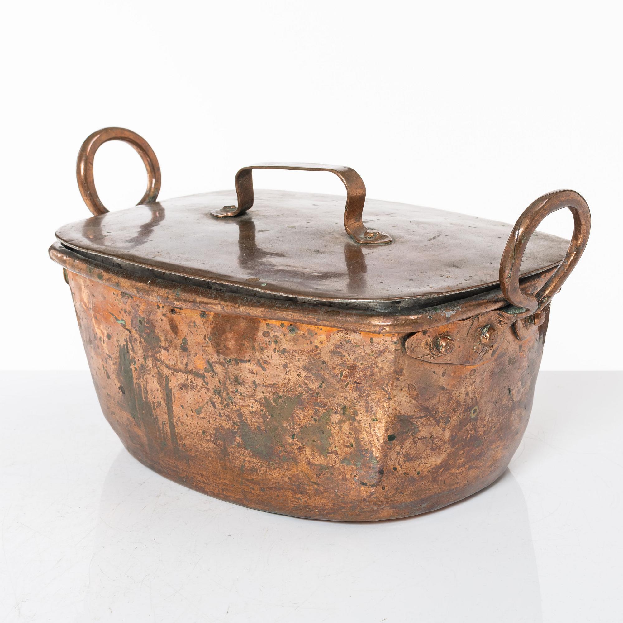 A Swedish copper cauldron and sieve, circa 1800.