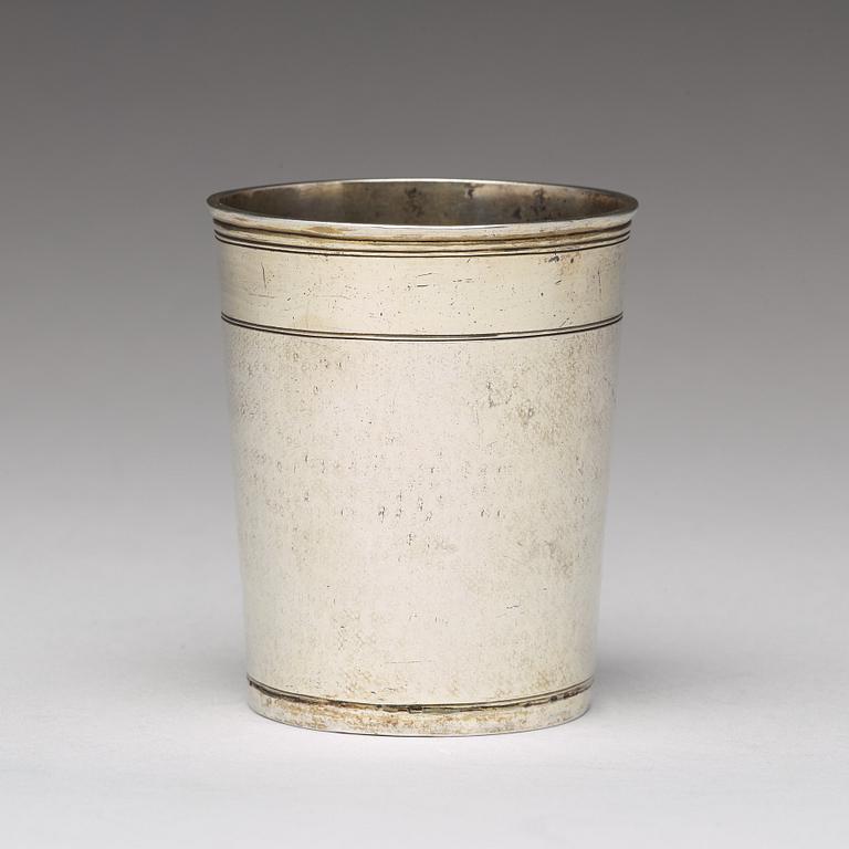 A German early 18th century parcel-gilt silver beaker, mark of Johann Christopher Treffler, Nürnberg 1712-1715.