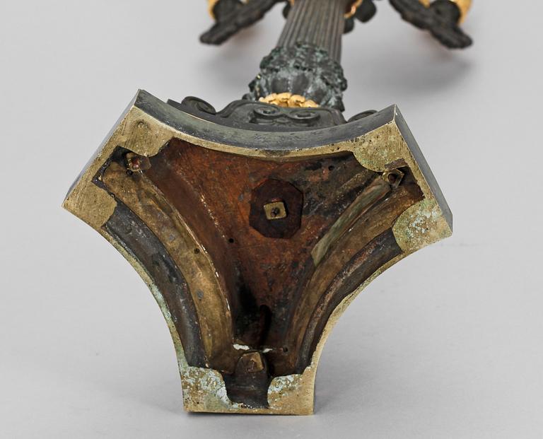 KANDELABER, brons, empirstil, 1800-tal.