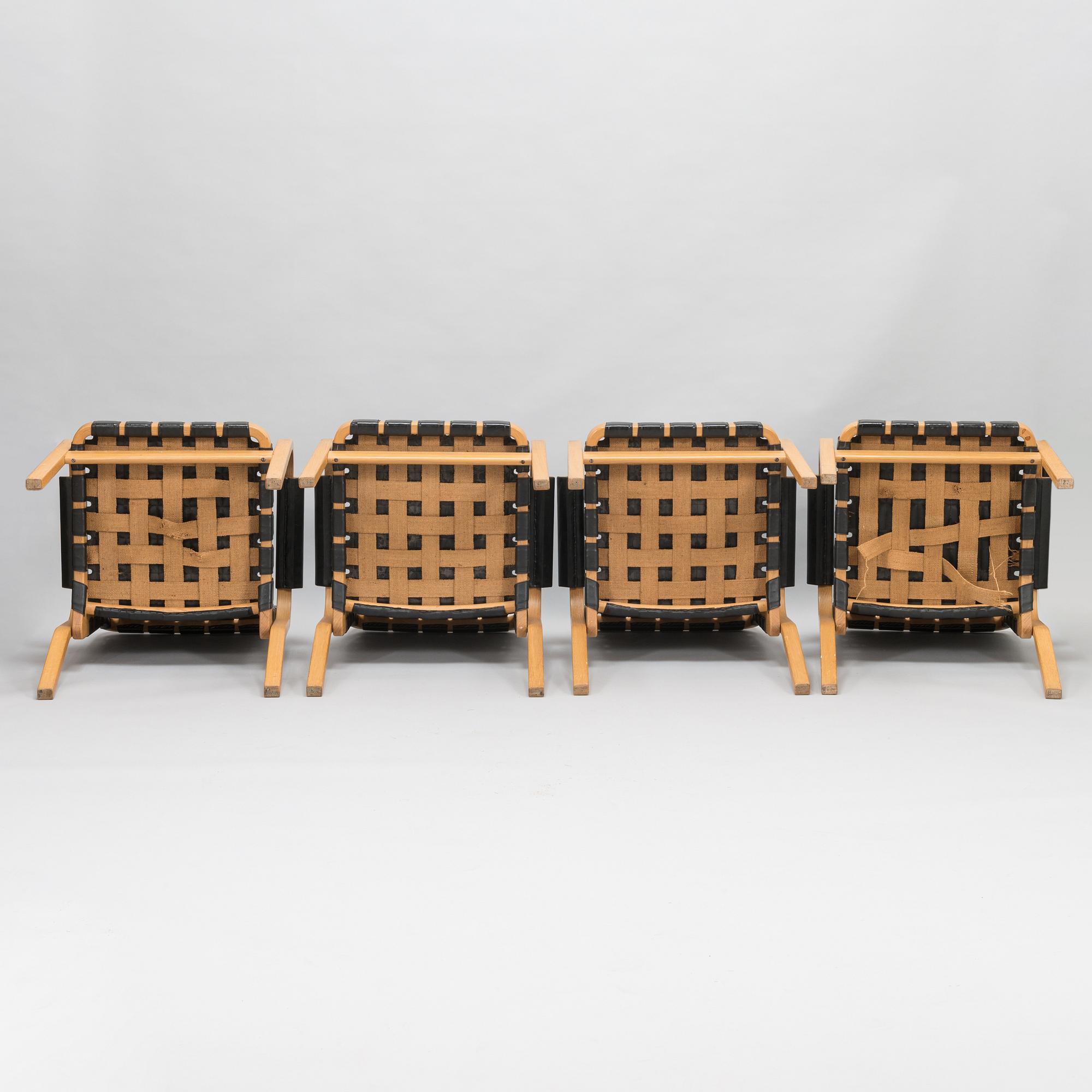 ALVAR AALTO, nojatuoleja, 4 kpl, malli 45, Artek 1900-luvun loppu.