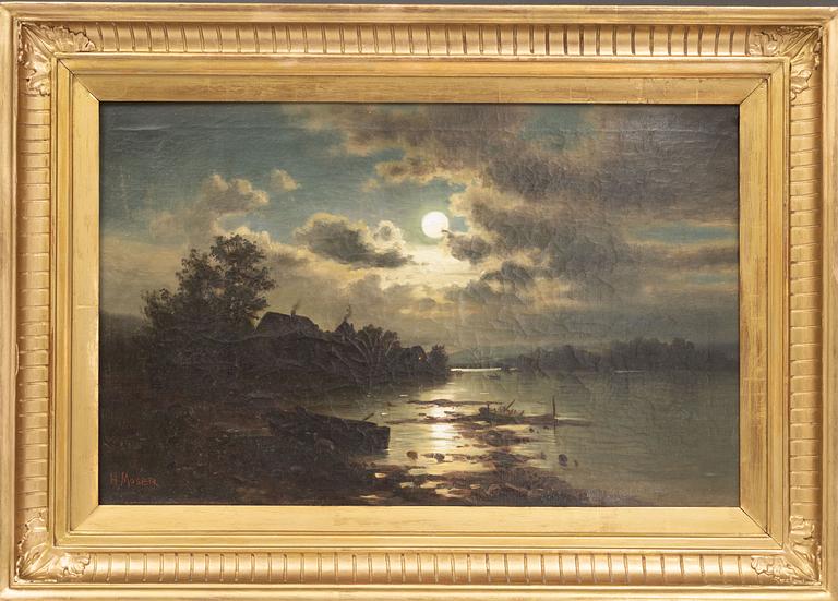 Anton Pick, (H. Moser), Månskenslandskap.