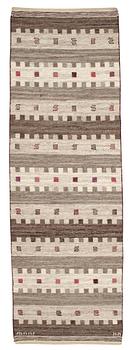 591. RUNNER. "Gråtaggen". Flat weave. 278 x 92,5 cm. Signed AB MMF MR.