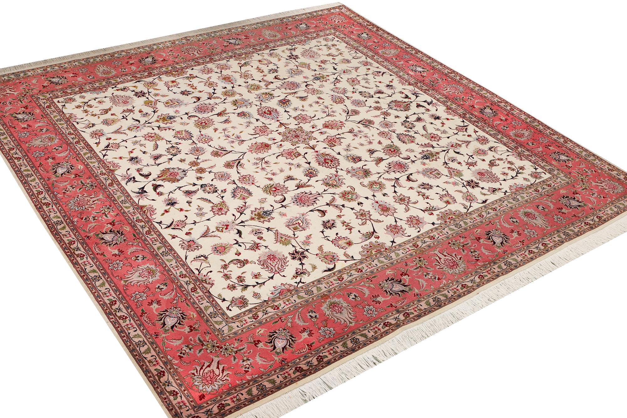 An old Tabriz carpet, part silk, 60 raj, c. 253 x 250 cm.