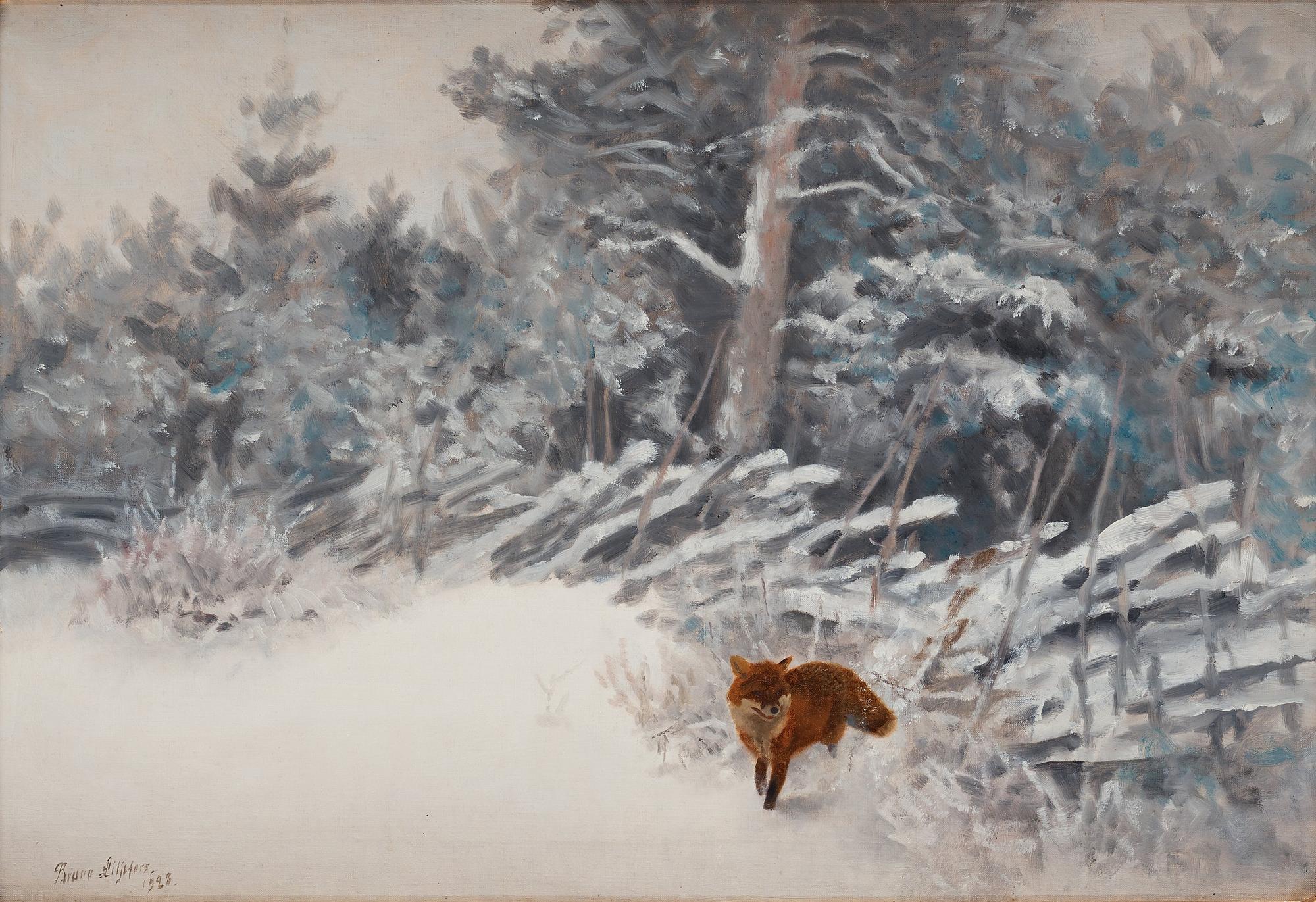 Bruno Liljefors, Winter landscape with fox.
