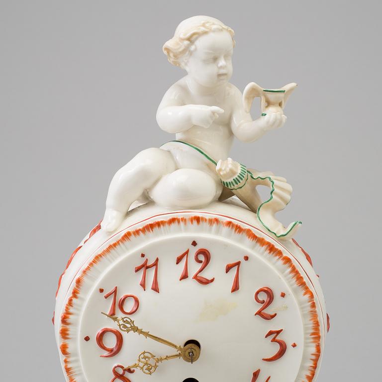 A porcelain mantle clock from Dressel, Kister & Co, Passau, Germany, first half of the 20th Century.
