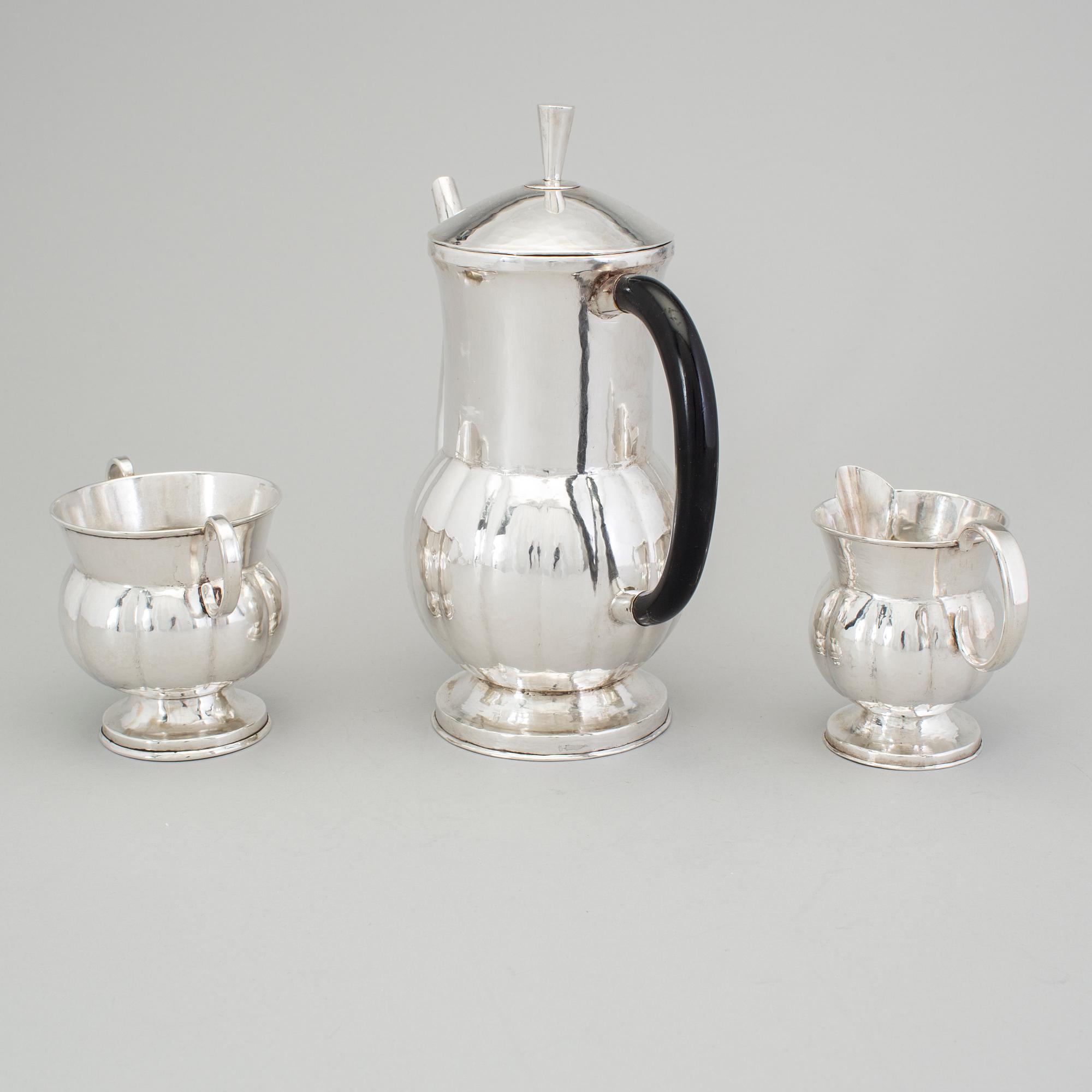 KAFFESERVIS, 3 delar, okänd mästare, Sverige 1916, silver.