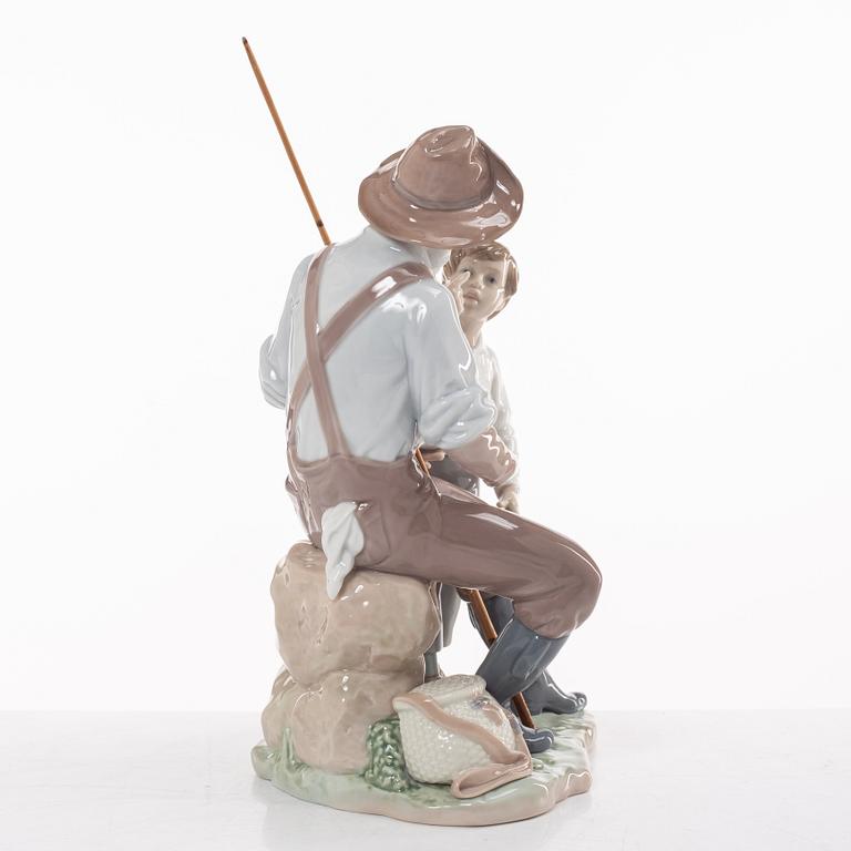 Lladro, two figurines, Salvador Furió, "A fishing lesson", and José Puché, "Fishing with gramps", Spain.