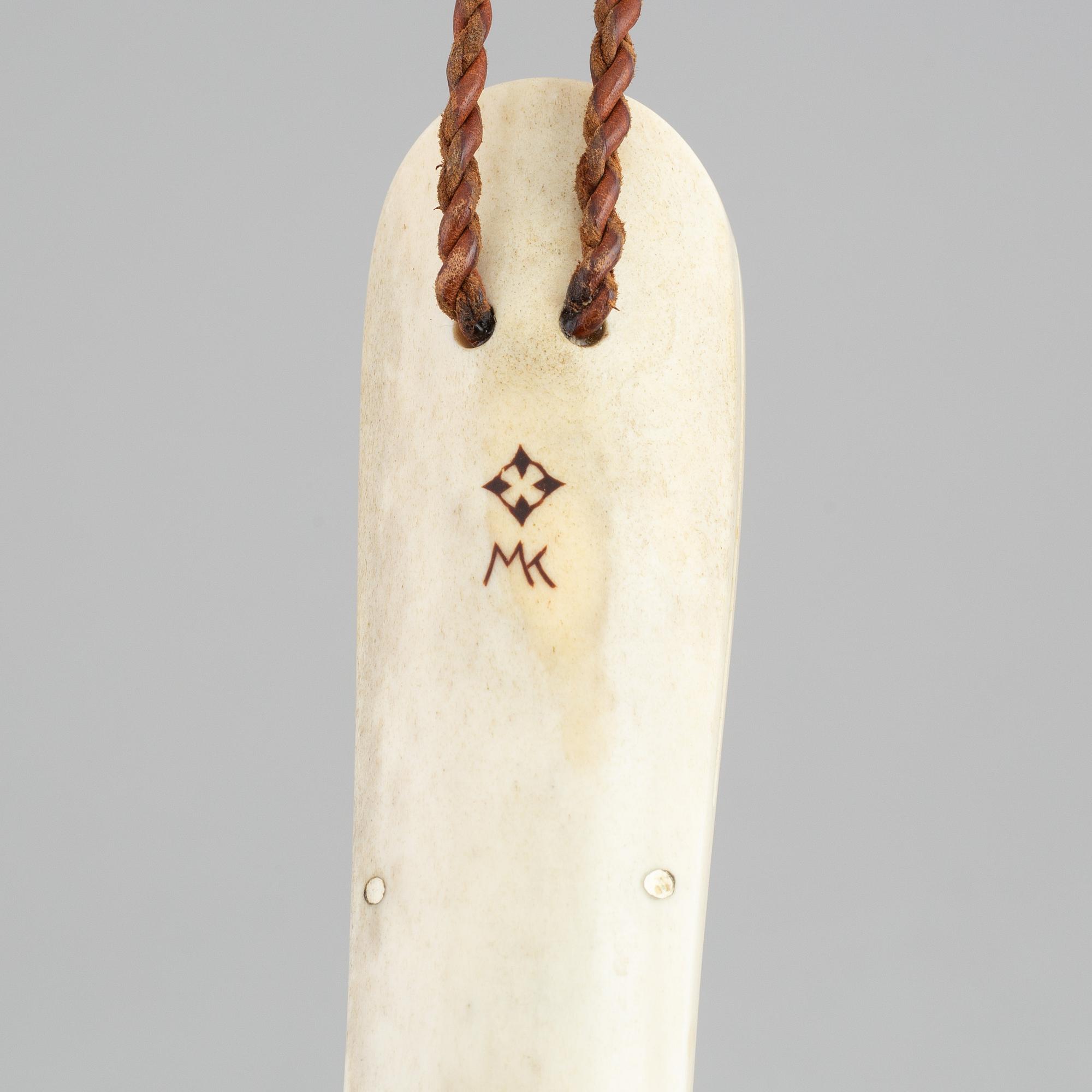 Martin Kuorak, a Sami reindeer horn knife, signed.