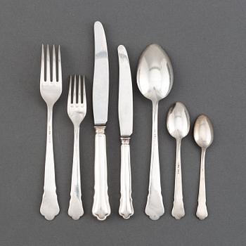 An 80 pcs Swedish "Chippendale" silver flatware service, maker's mark GAB, Stockholm, 1970s.