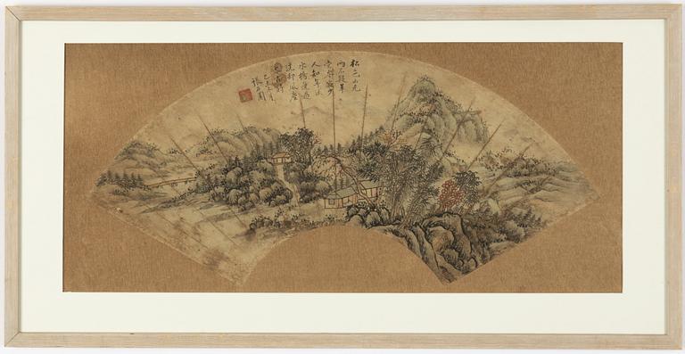 Zhang Shiyuan, a fan painting with featuring landscape.