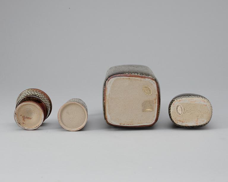 STIG LINDBERG, vaser, 3 st samt skål. Gustavsberg Studio 1965-68.