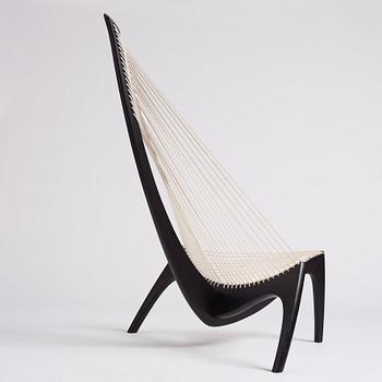 Jørgen Høvelskov, a black lacquered 'Harp' chair, Christensen & Larsen, Copenhagen, Denmark 1970-1980s.