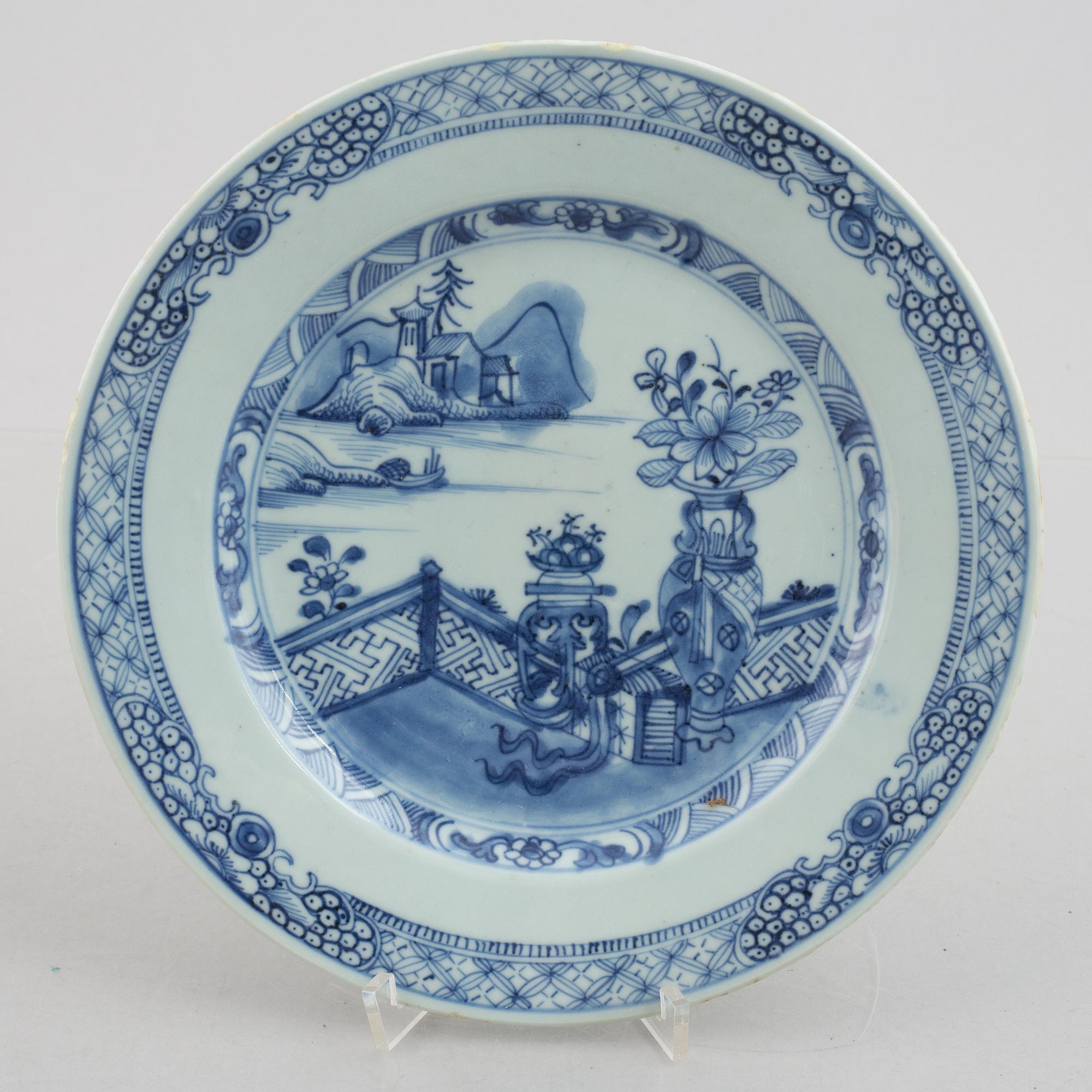 A group of eight blue and white dishes, Qing dynasty, Qianlong (1736-95).