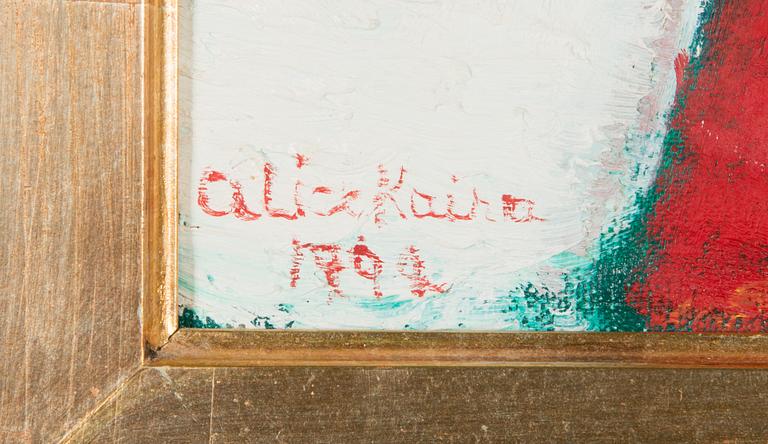 Alice Kaira, olja på duk lagd på pannå, signerad och daterad 1992.