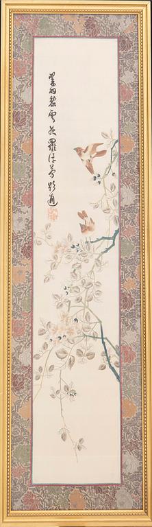 Okänd konstnär, broderi, två st Kina, 1900-tal.