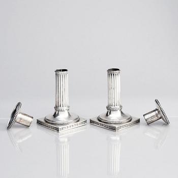 A Swedish pair of 18th century Gustavian silver candlesticks, marks of Johan Ekholm, Stockholm 1795.