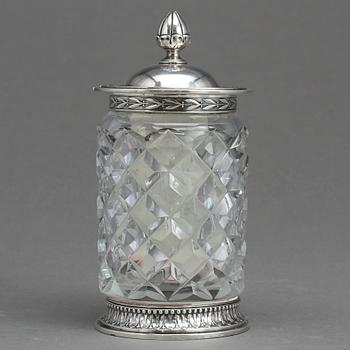MARMELADBURK/SENAPSBURK, silver och glas. W A Bolin, Stockholm 1919.