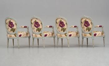 A set of four Gustavian armchairs by E Öhrmark.