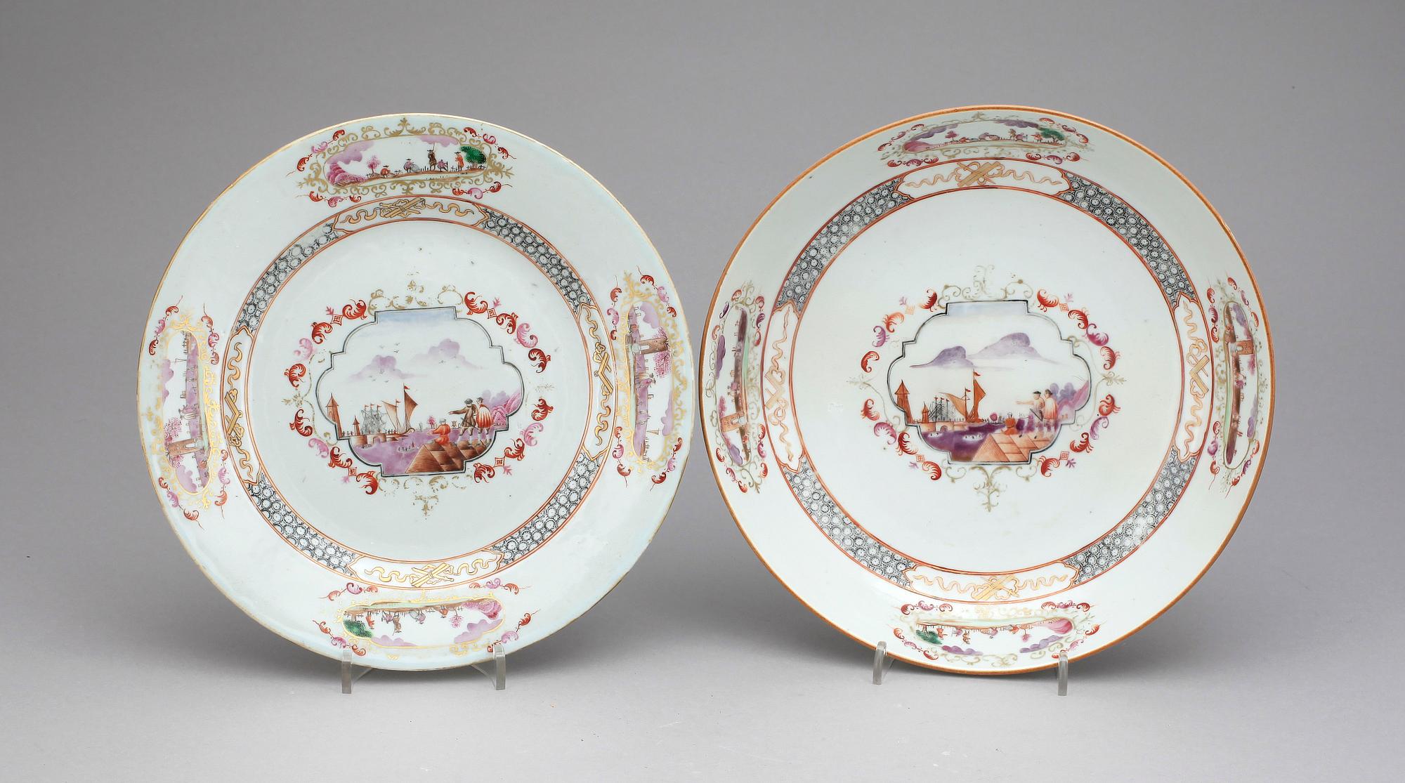 SKÅLFAT samt TALLRIK, kompaniporslin. Qing dynastin, Qianlong (1736-95).