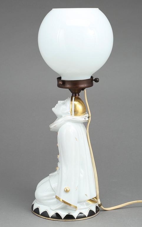 BORDSLAMPA, porslin och glas, 1900-talets första hälft.