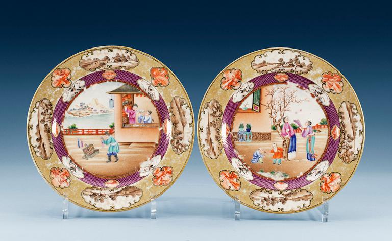Two famille rose 'Rockefeller-pattern' plates, Qing dynasty, Qianlong (1736-95) ca 1795. (2).