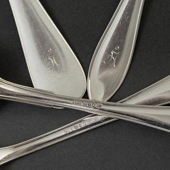 12 20th century silver spoons and 10 forks by GAB and Bernhard Hertz, Stockholm.