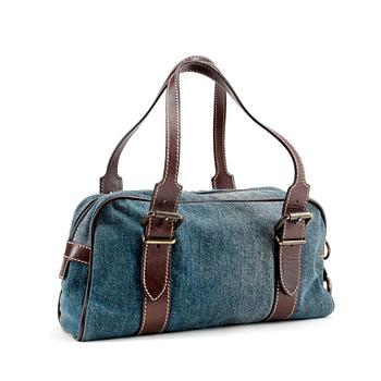 684. FENDI, a denim and brown leather shoulder bag.