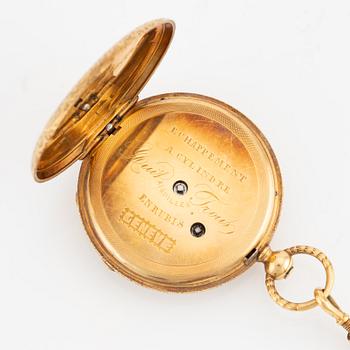 Pocket watch, 18K gold, with chain in 18K gold, 39 mm.