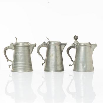 A set of three pewter tankars, Nyköping, Sweden, later part 18th century.
