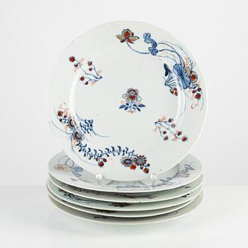 A set of six Chinese export porcelain imari plates, Qing dynasty, 18th century.