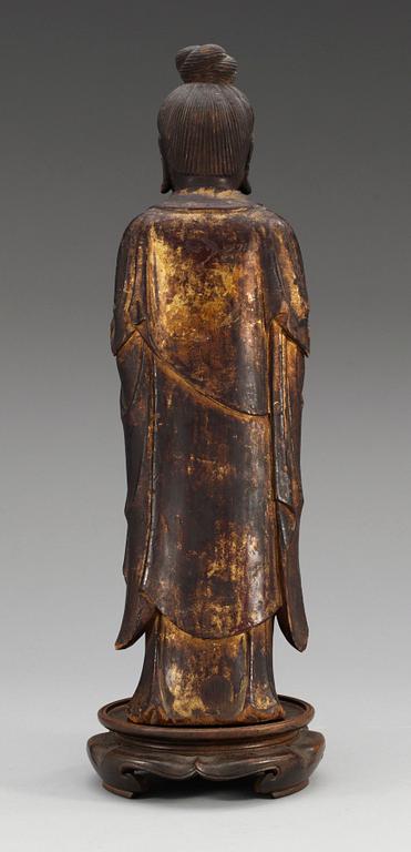 A Japanese lacquered wooden figure of Kannon Bosatsu, Muromachi/Momoyama period, 16th Century.