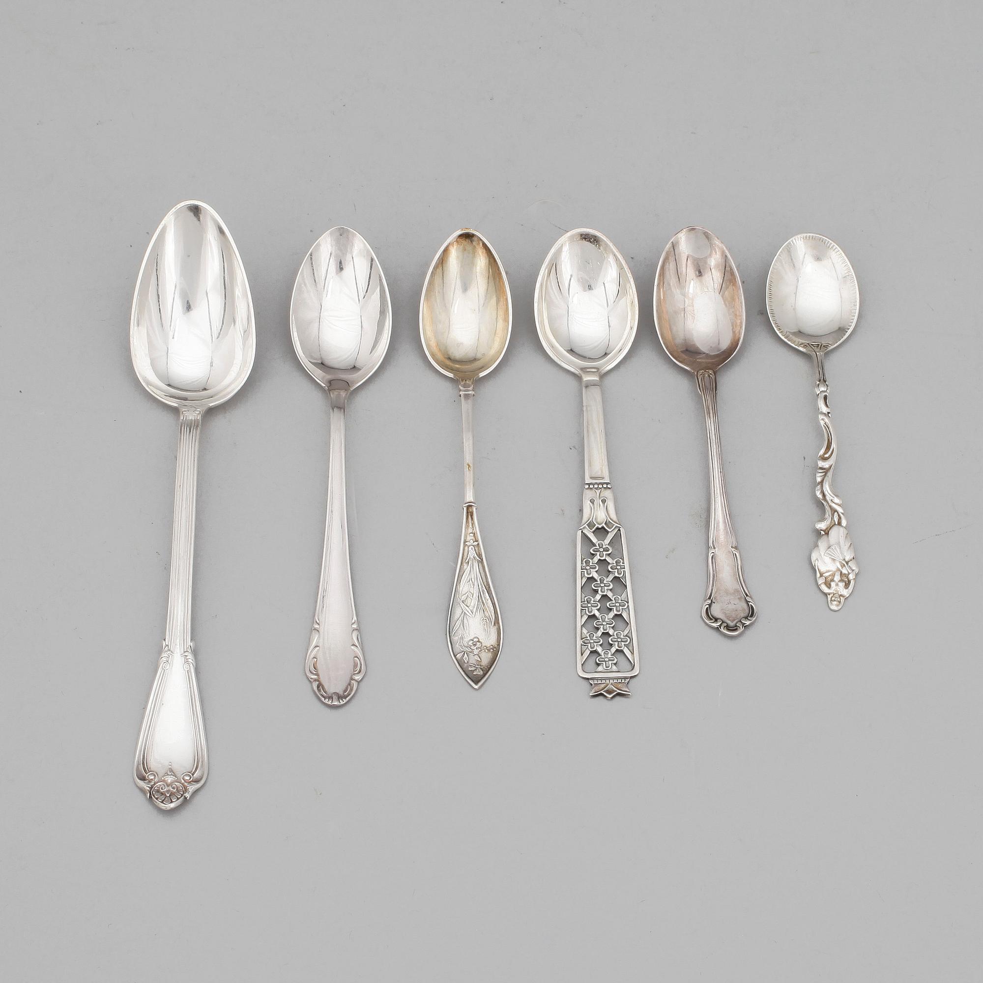 PARTI SKEDAR, ca 45 st, silver. Bl a Ceson Göteborg 1989, Sporring AB Norrtälje 1976. Ca 700 gram.