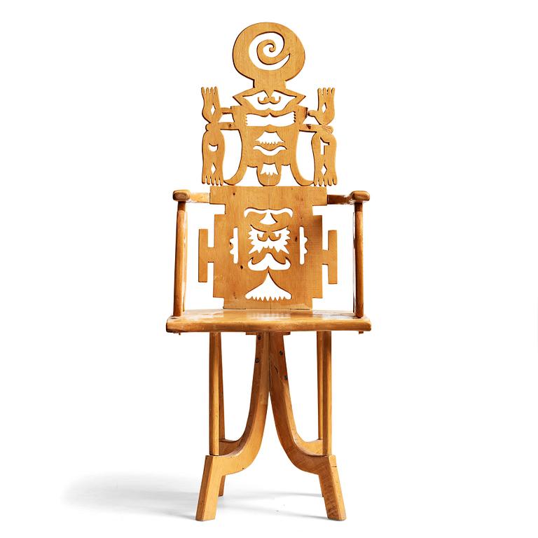 Roberto Matta, a sculptured wooden "Tarquinia" chair, Italy, 1970's.