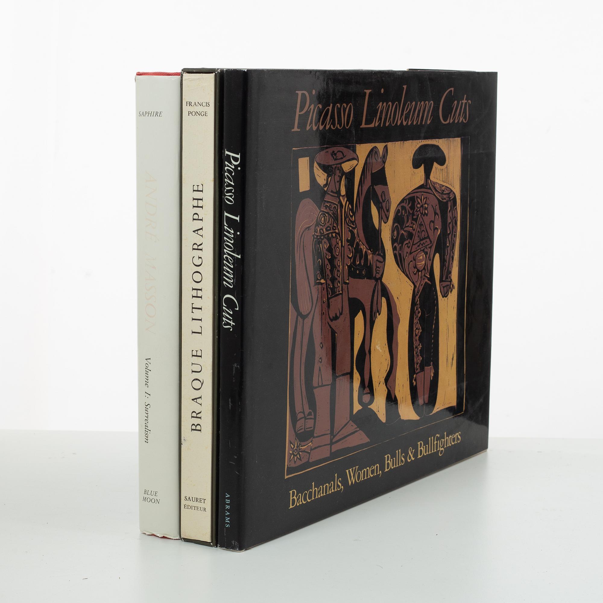 Art books, 3 pcs, Picasso Linoleum Cuts, Braque Lithographe, and André Masson - The Complete Graphic Work, vol 1.