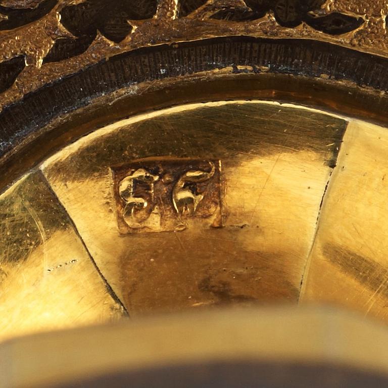 A Russian silver-gilt and niello vodka-cup, makers mark probably of Ivan Sujew, Wologda 1840's.