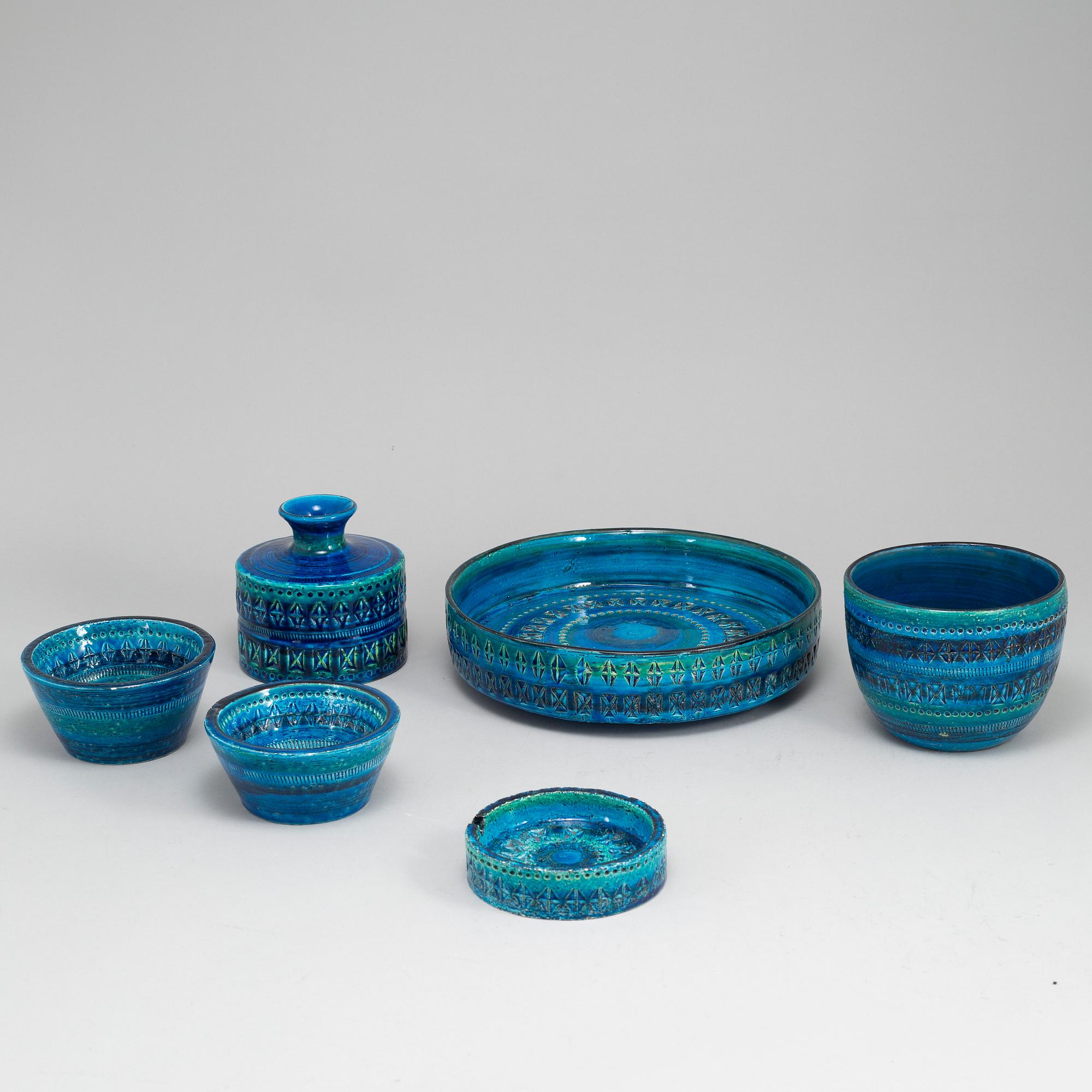 A group of five 'Rimini Blue' stoneware vase and bowls, for Bitossi, second half of the 20th century.