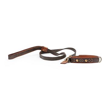 351. LOUIS VUITTON, hundkoppel samt collier, "Baxter Dog Leash MM" samt "Baxter Dog Collar".