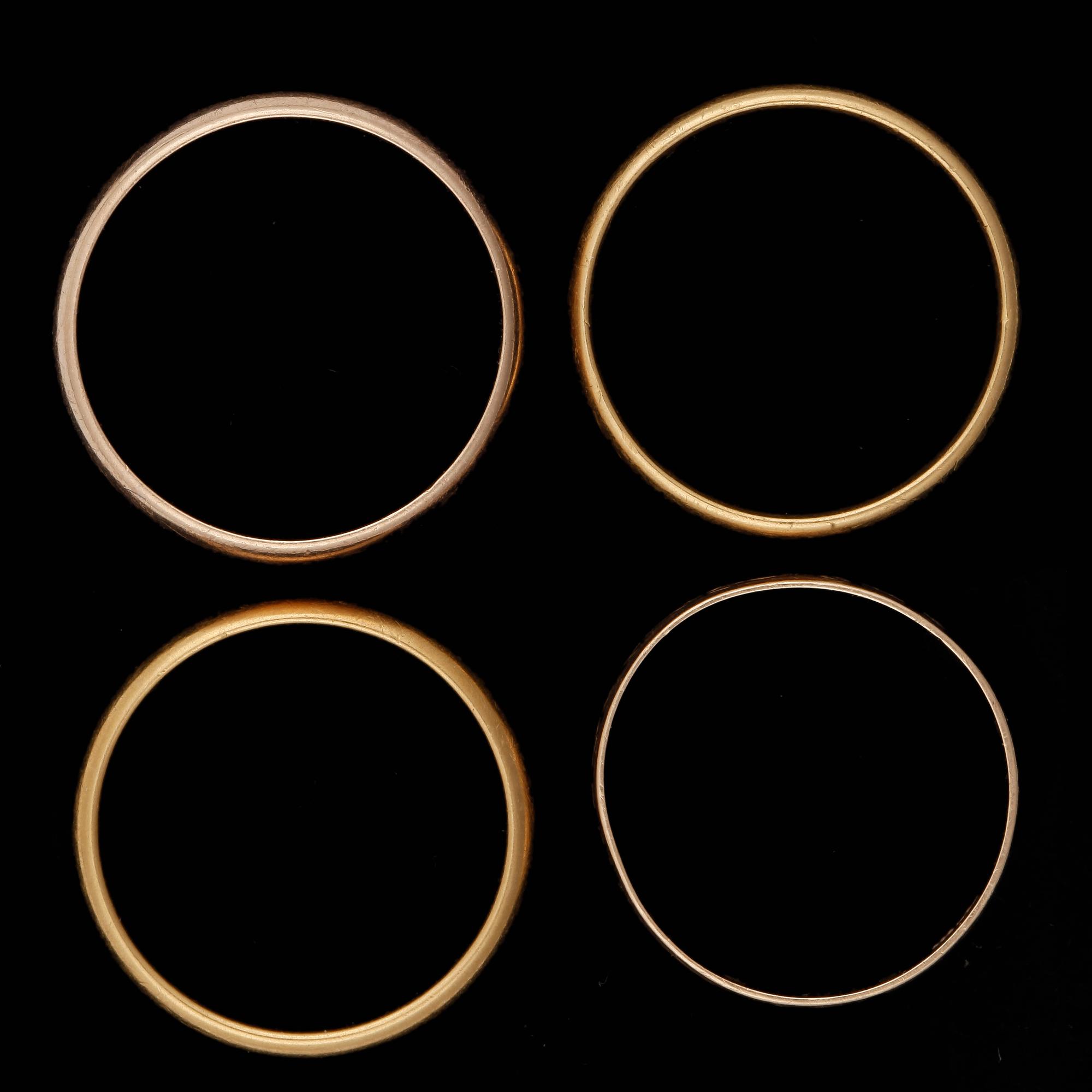 VIGSELRINGAR, 4st, 22 resp 14k guld. Tot vikt ca 14 g.