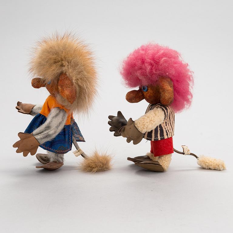 A 1950-60s pair of troll dolls "Hiski and Himmi" by Atelier Fauni, Finland.
