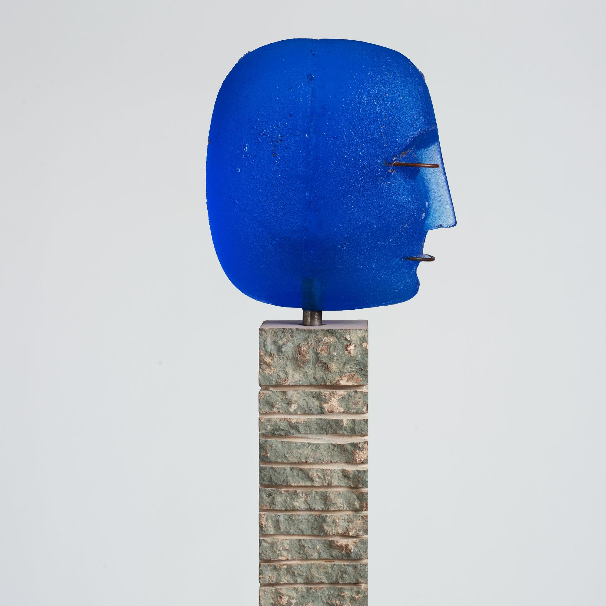 Bertil Vallien, a sand casted 'Head' glass sculpture, Kosta Boda, Sweden ca 1996.