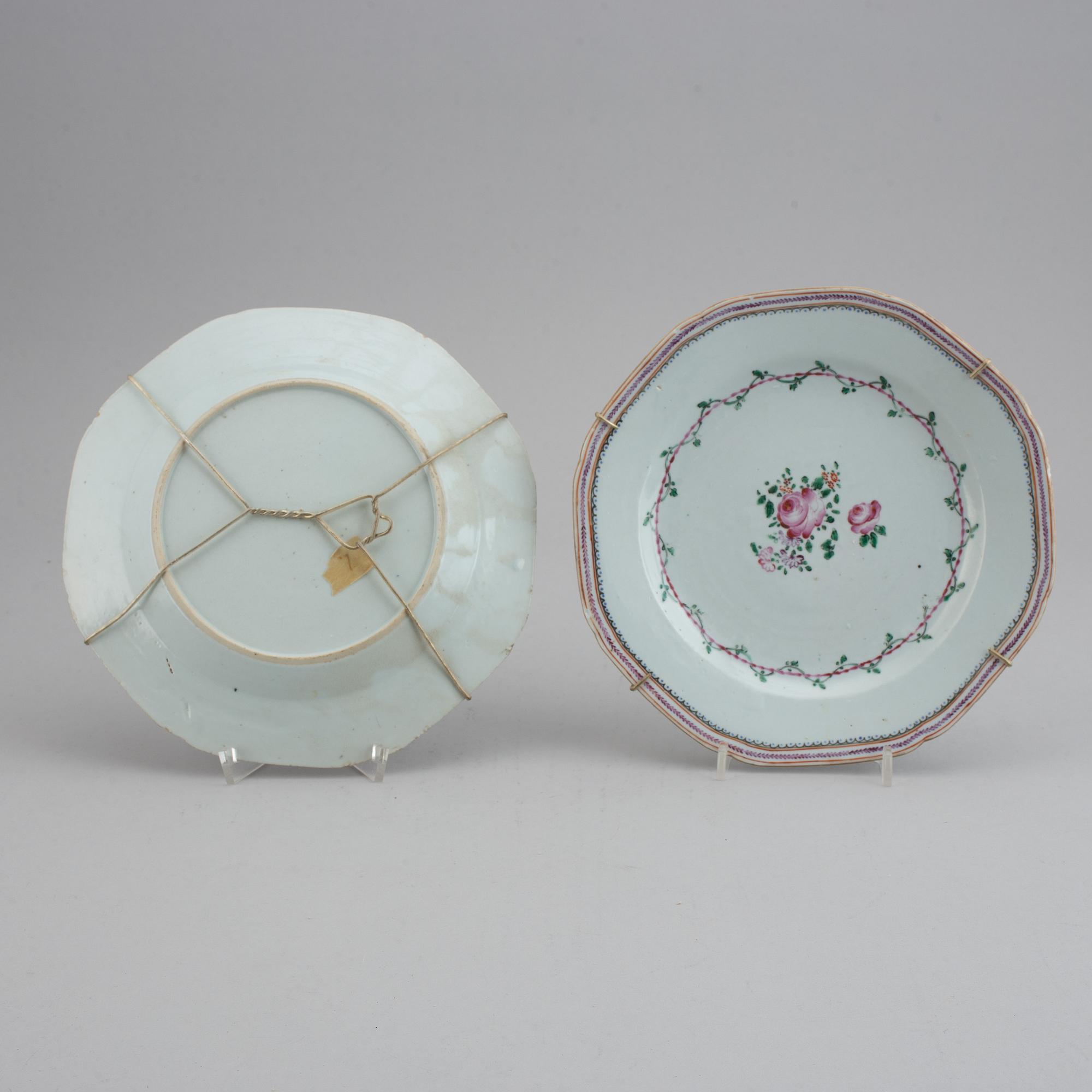 A set of 12 famille rose plates (6+6), Qing dynasty, Qianlong (1736-95).